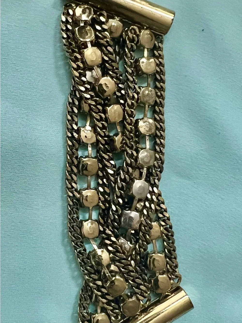 Vintage Gold Multistrand Chain Bracelet with pale Lavender Rhinestones - Picture 2 of 5